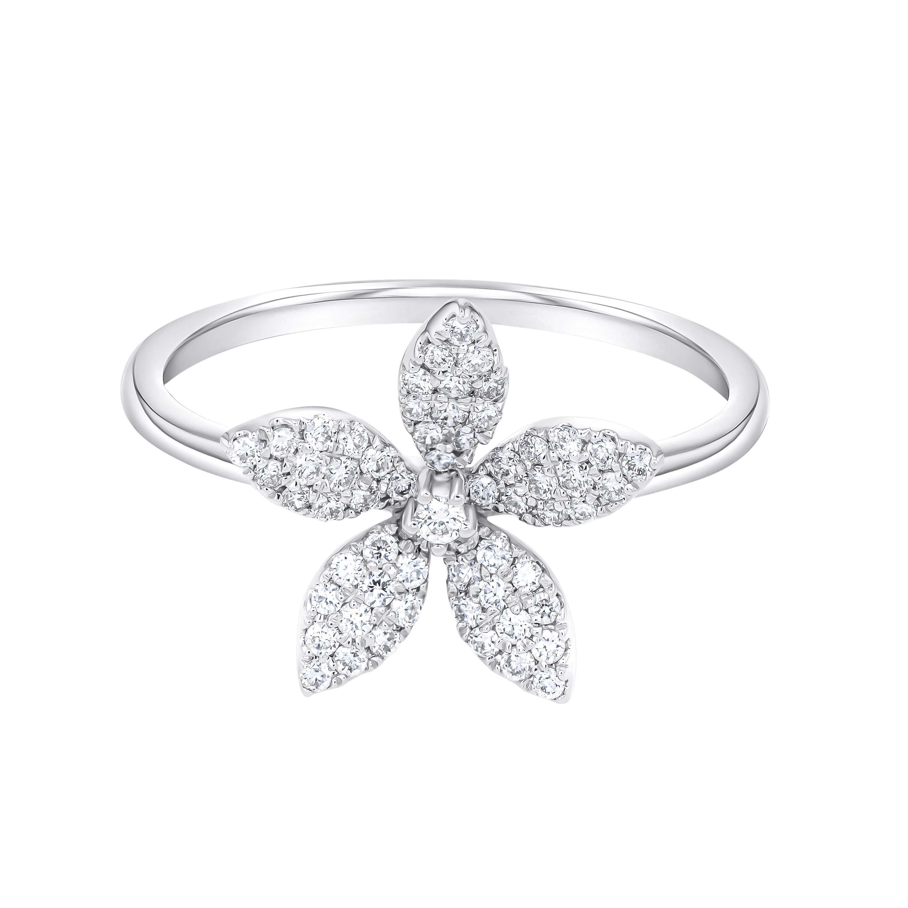 Flora Diamond Ring In 18k White Gold