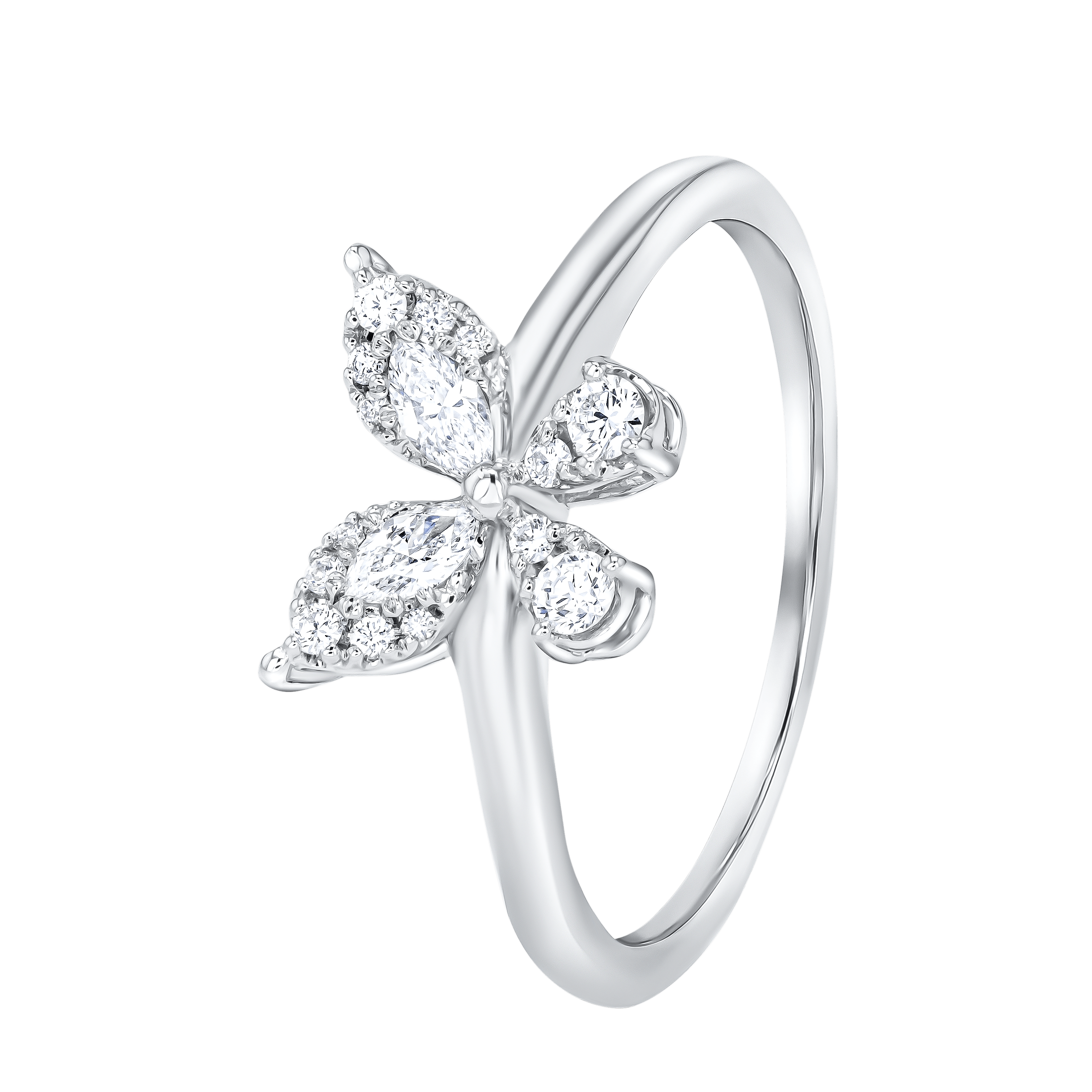 Flora Diamond Ring In 18k White Gold