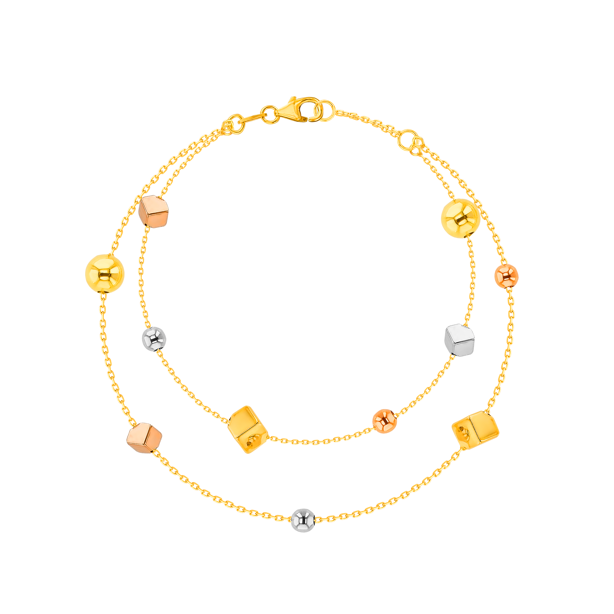 Cubes Double Chain Bracelet 18k Yellow & White Gold