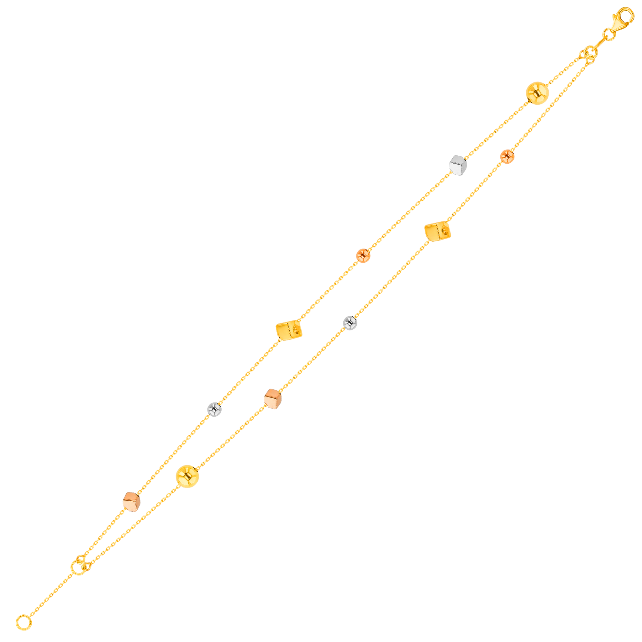 Cubes Double Chain Bracelet 18k Yellow & White Gold