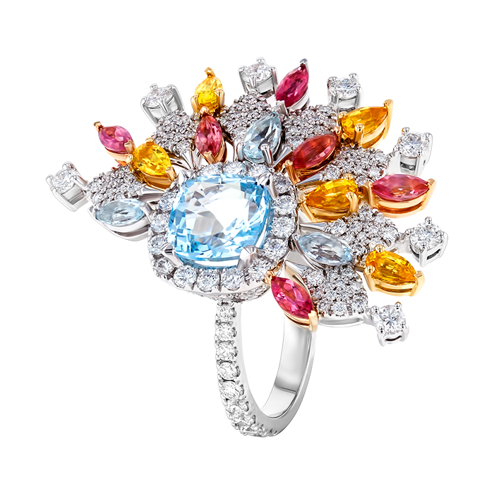 Cocktail Ring In 18k White Yellow And Rose Gold With Diamonds And Semi Precious Stones Ring