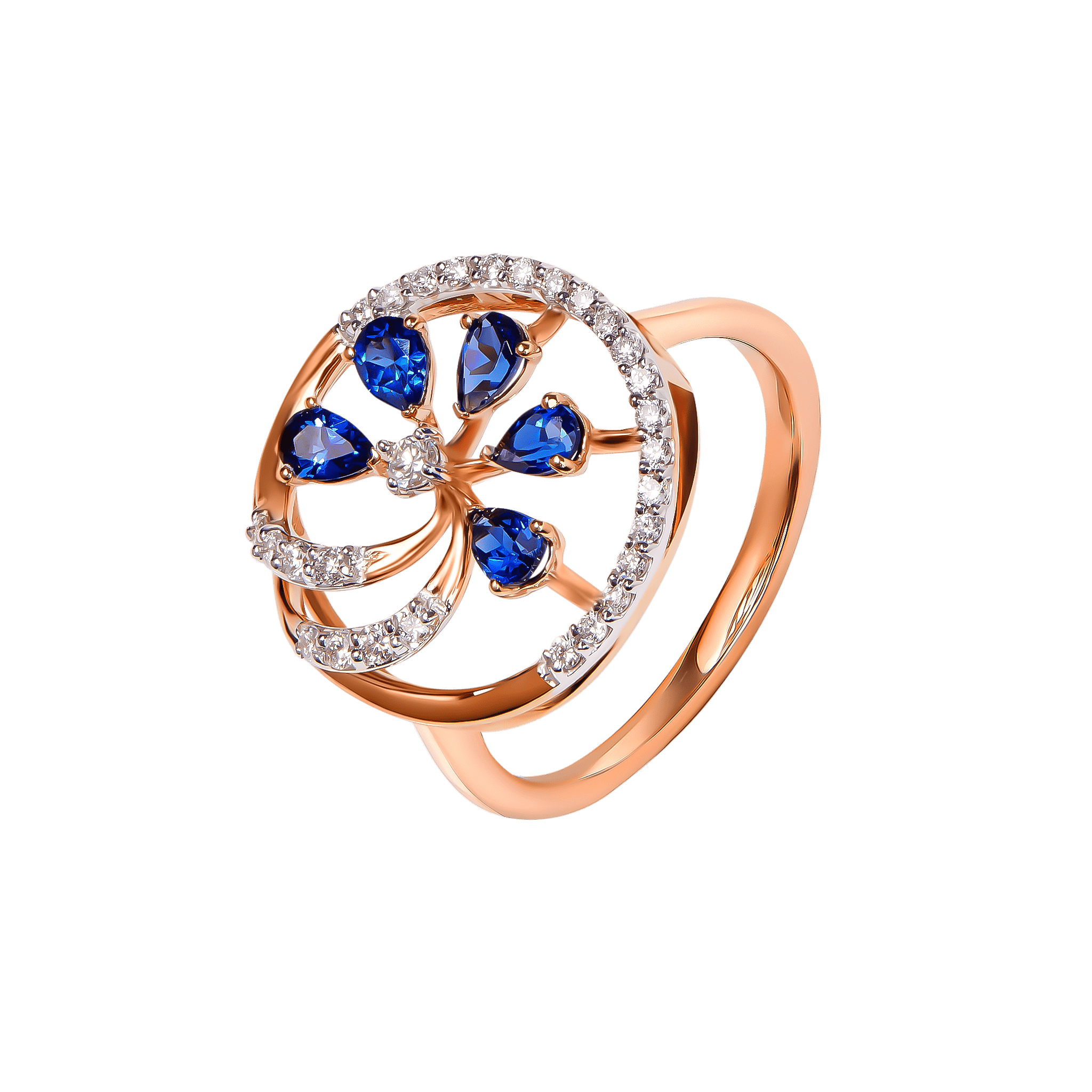Diamond & Blue Sapphire Ring In 18k Gold