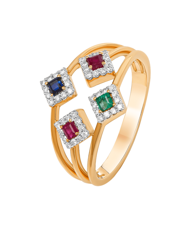 Diamond Ruby Emerald & Blue Sapphire Ring In 18k Gold