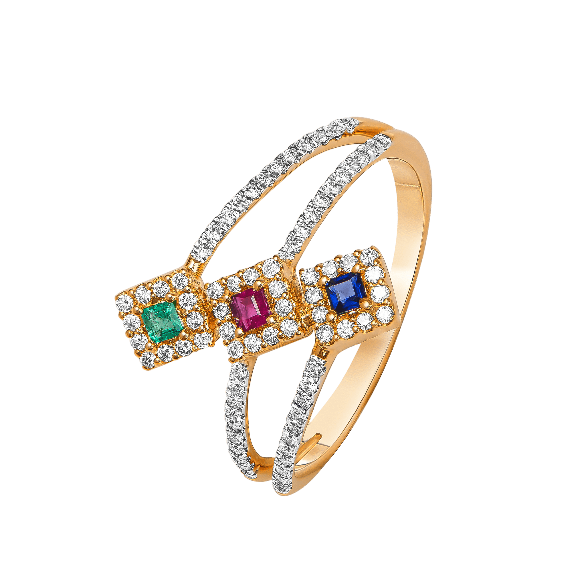 Diamond Ruby Emerald & Blue Sapphire Ring In 18k Gold