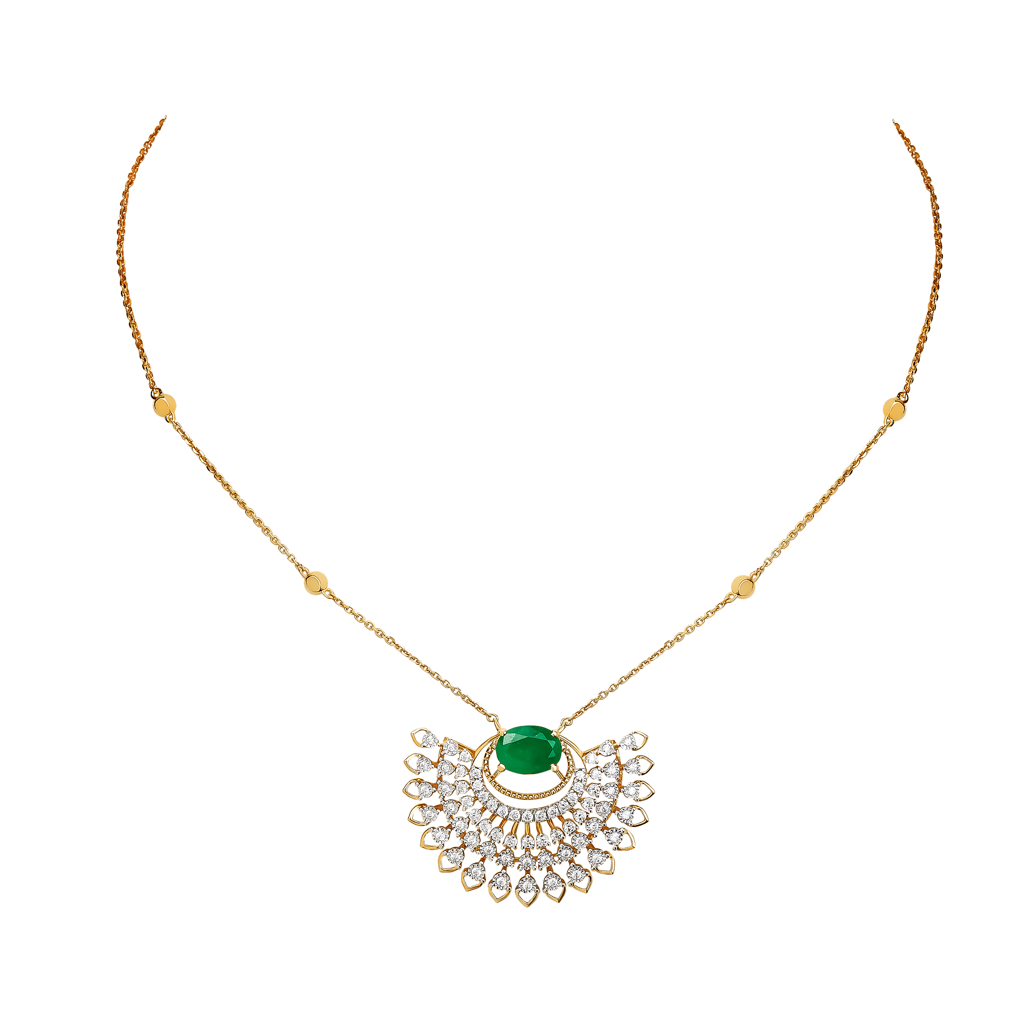 Diamond & Emerald Pendant Chain & Earring In 18k Gold
