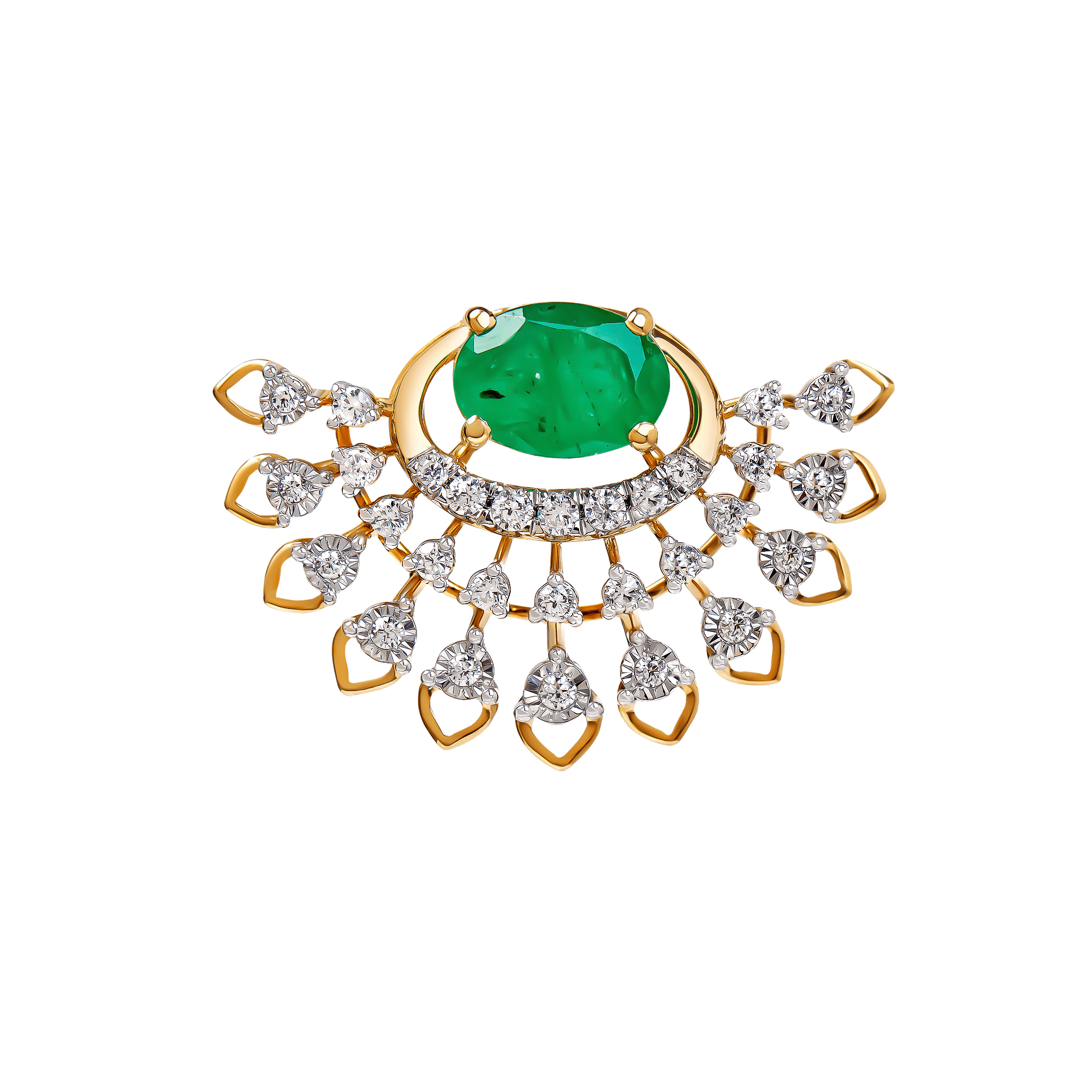 Diamond & Emerald Pendant Chain & Earring In 18k Gold