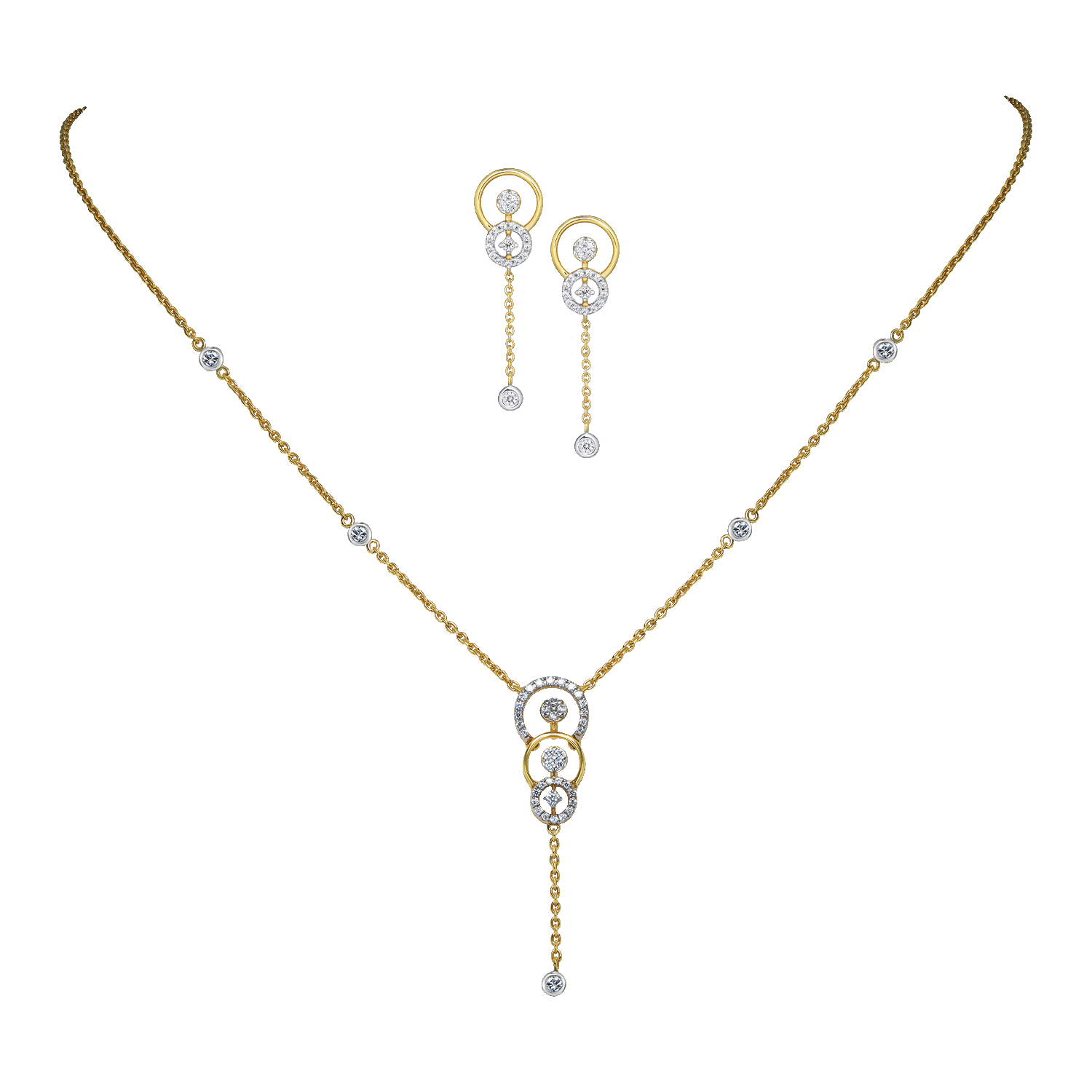 18K Gold Diamond Necklace & Earrings Set