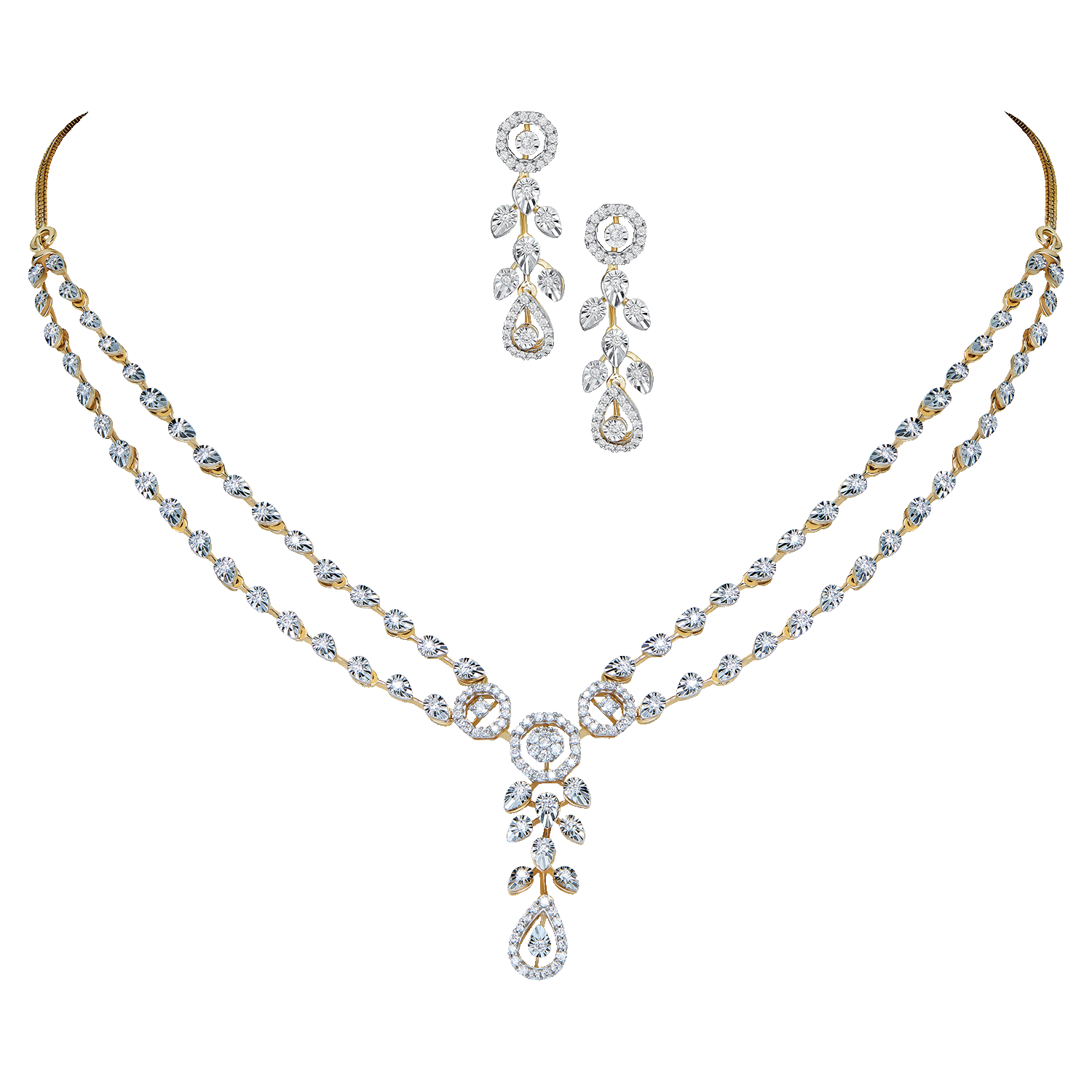 18K Gold Diamond Necklace & Earrings Set