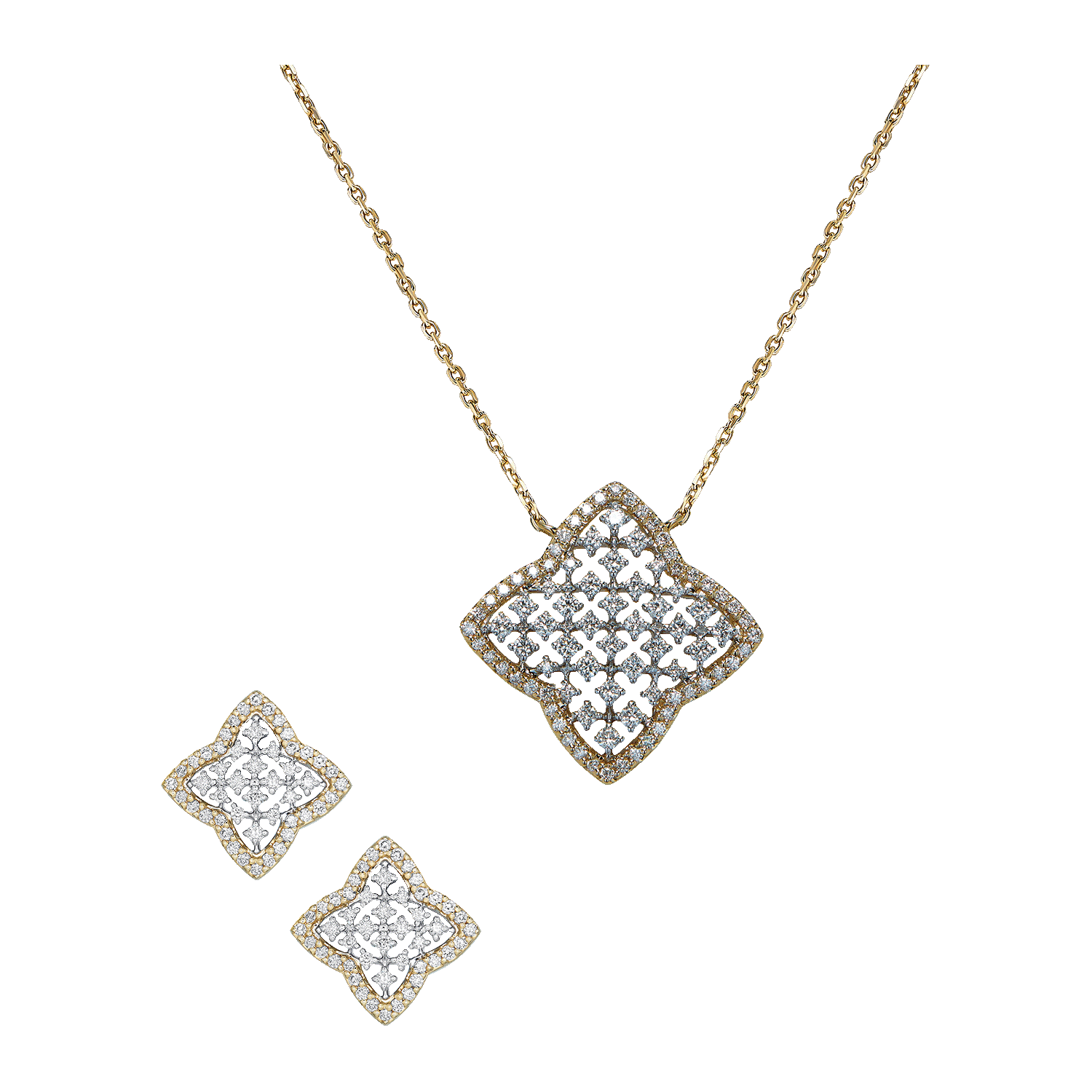 18k Gold Diamond Pendant & Earrings Set