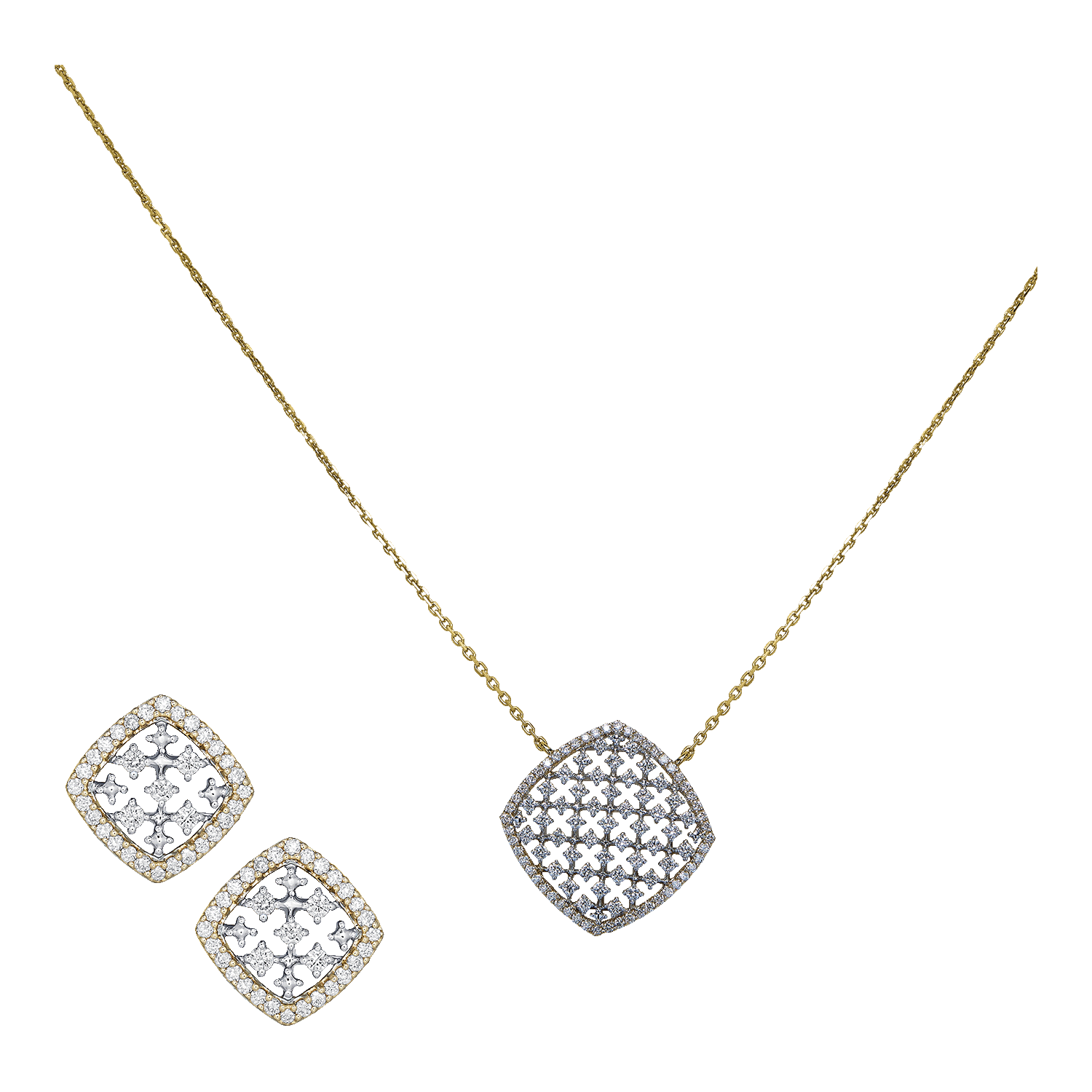 18k Gold Diamond Pendant & Earrings Set
