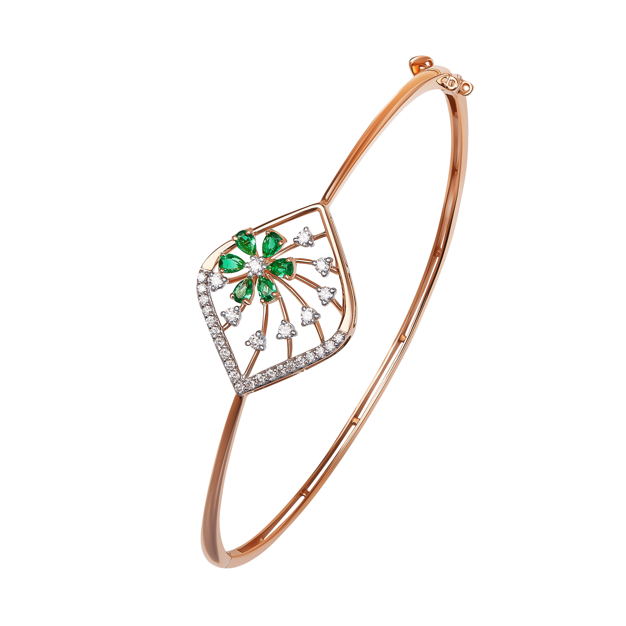 Diamond & Emerald Bangle In 18k Gold