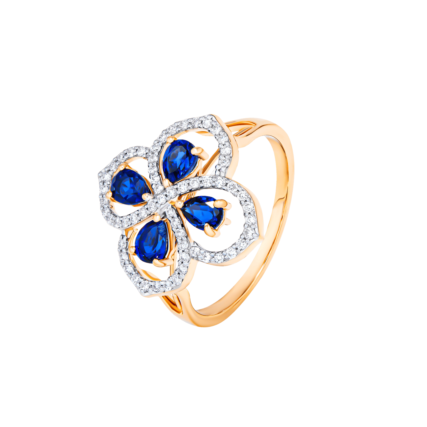 18k Rose Gold Diamond And Blue Sapphire Ring