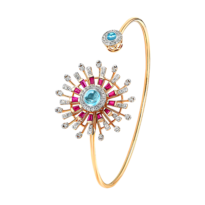 Akshyatritiya 18K Pink Gold Diamond Ruby & Topaz Oval Bangle