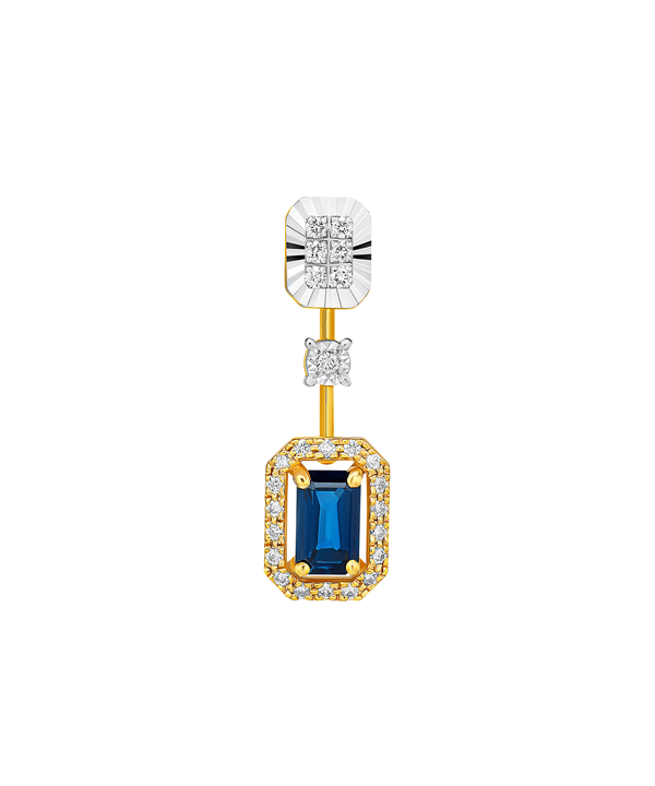 18K Yellow Gold Diamond And Blue Sapphire Necklace & Earrings Set