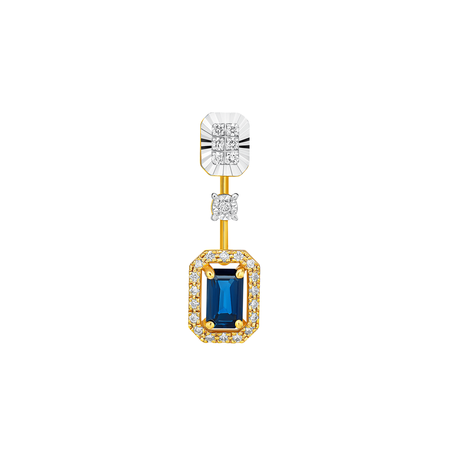 18k Yellow Gold Diamond And Blue Sapphire Necklace & Earrings Set