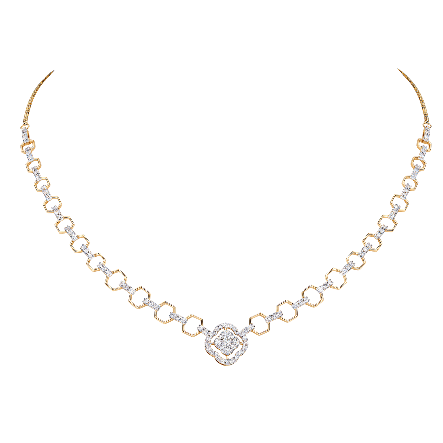 18k Yellow Gold Diamond Necklace & Earrings Set