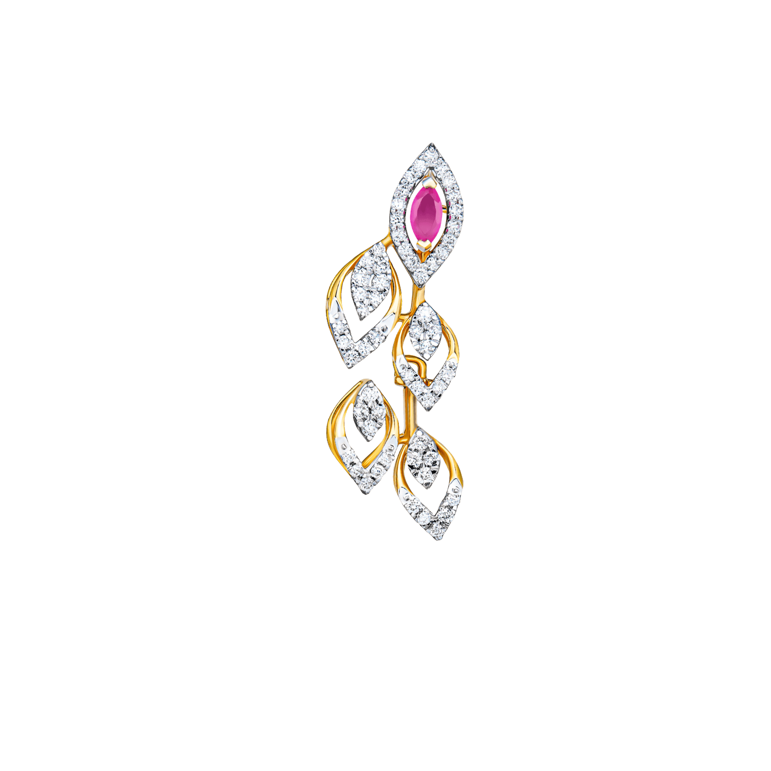 18k Yellow Gold Diamond And Ruby Necklace & Earrings Set