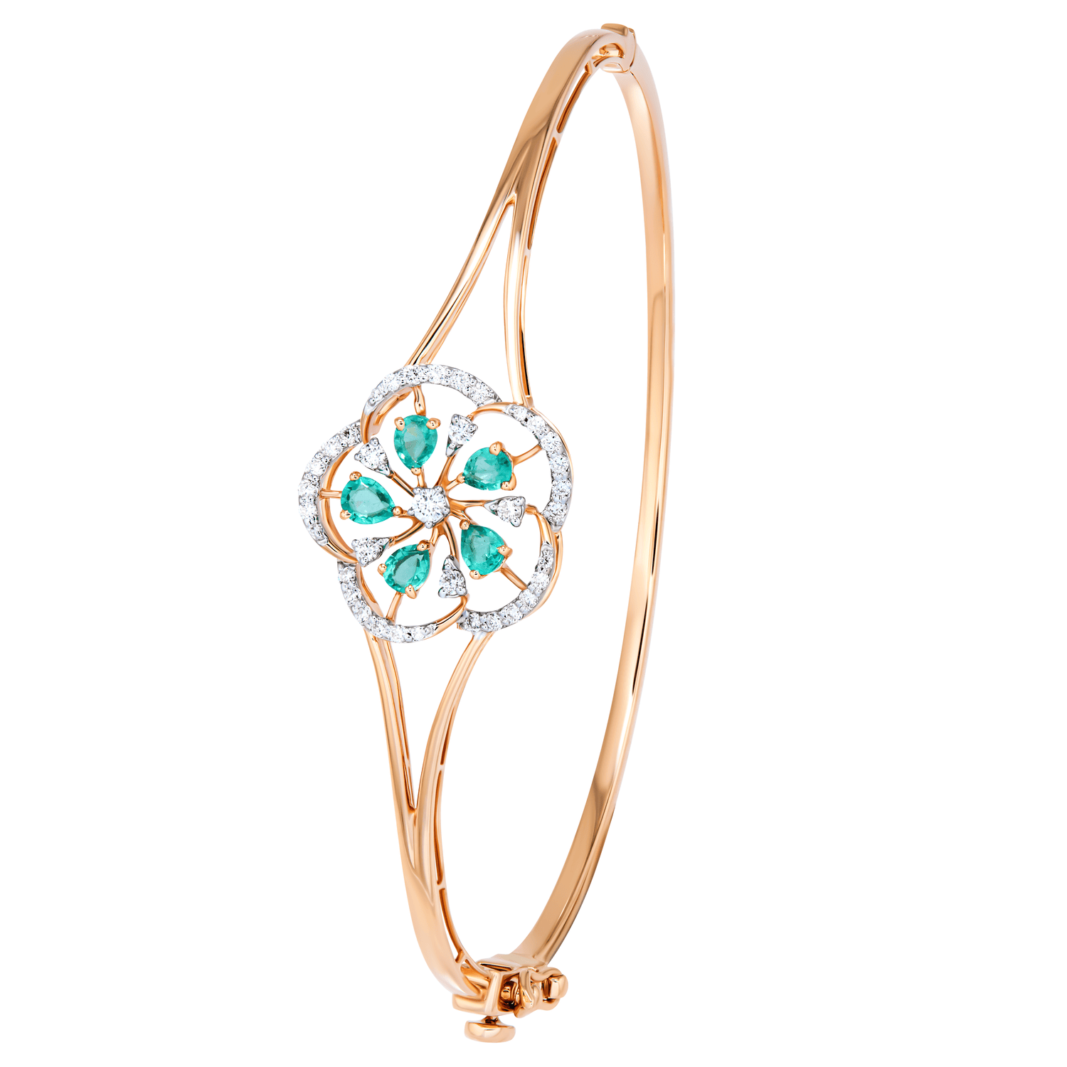 18K Rose Gold Diamond And Green Onyx Oval Bangle