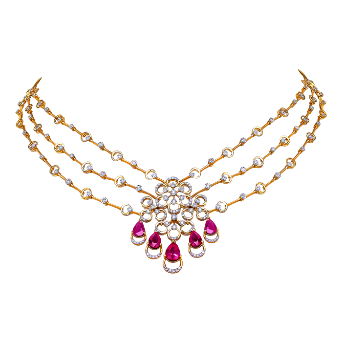Diamond & Ruby Necklace & Earring In 18k Gold