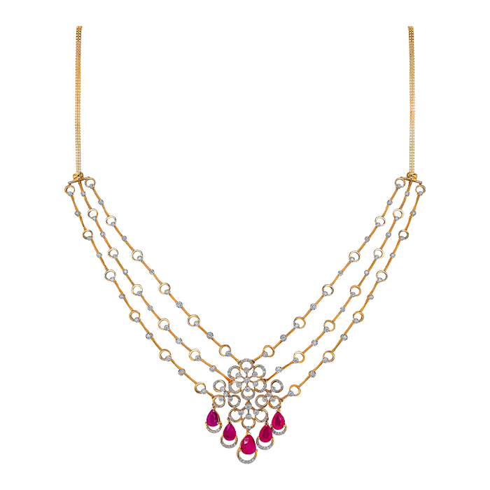 Diamond & Ruby Necklace & Earring In 18k Gold