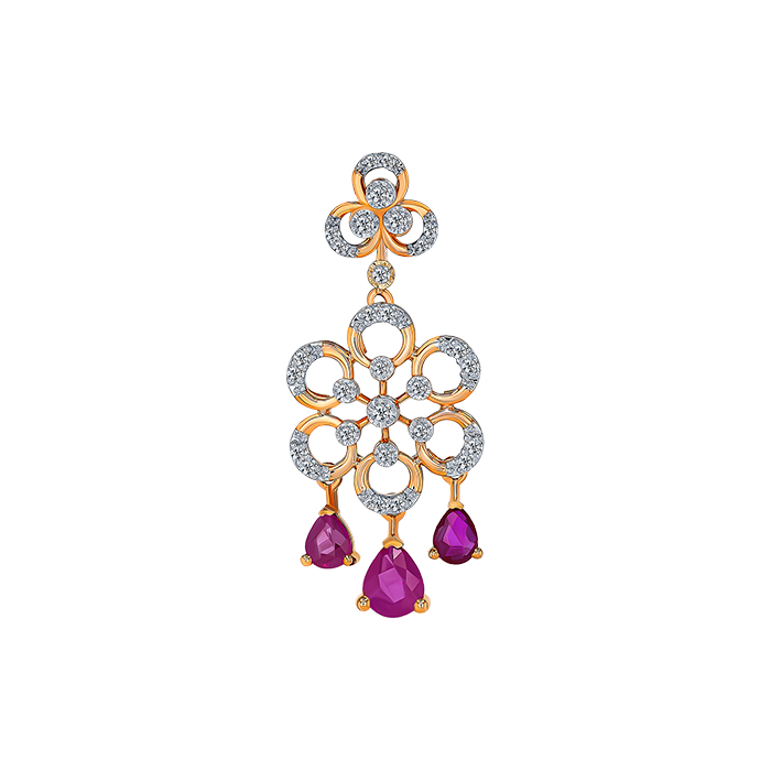 Diamond & Ruby Necklace & Earring In 18k Gold