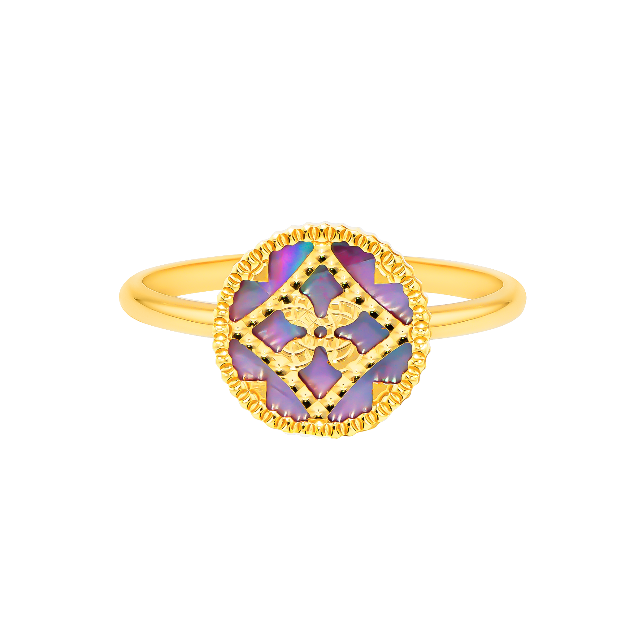 Versailles Single Motif Purple Mother Of Pearl In 18k Yellow Gold