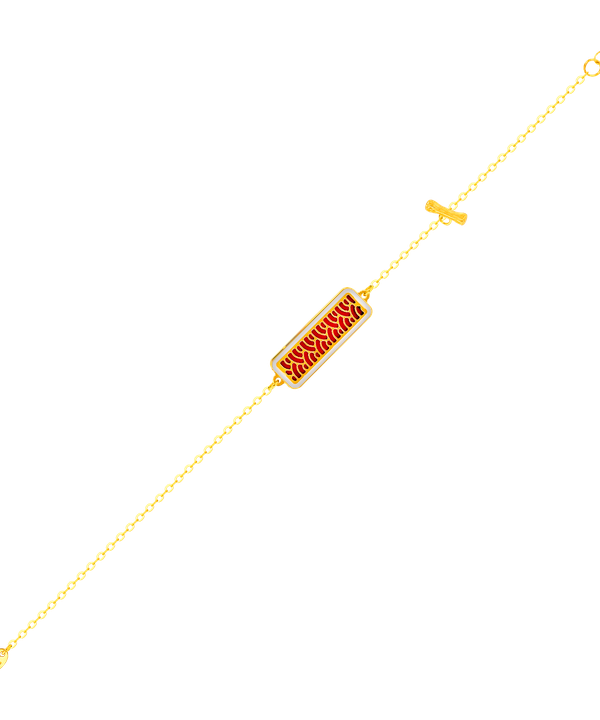 Large Rectangle Two Faced Bracelet With Single T Bar In 18k Yellow Gold
