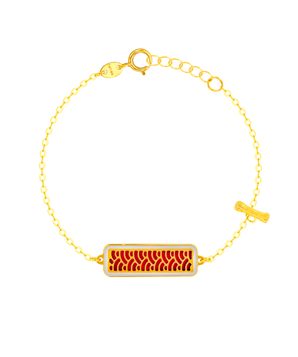 Large Rectangle Two Faced Bracelet With Single T Bar In 18k Yellow Gold