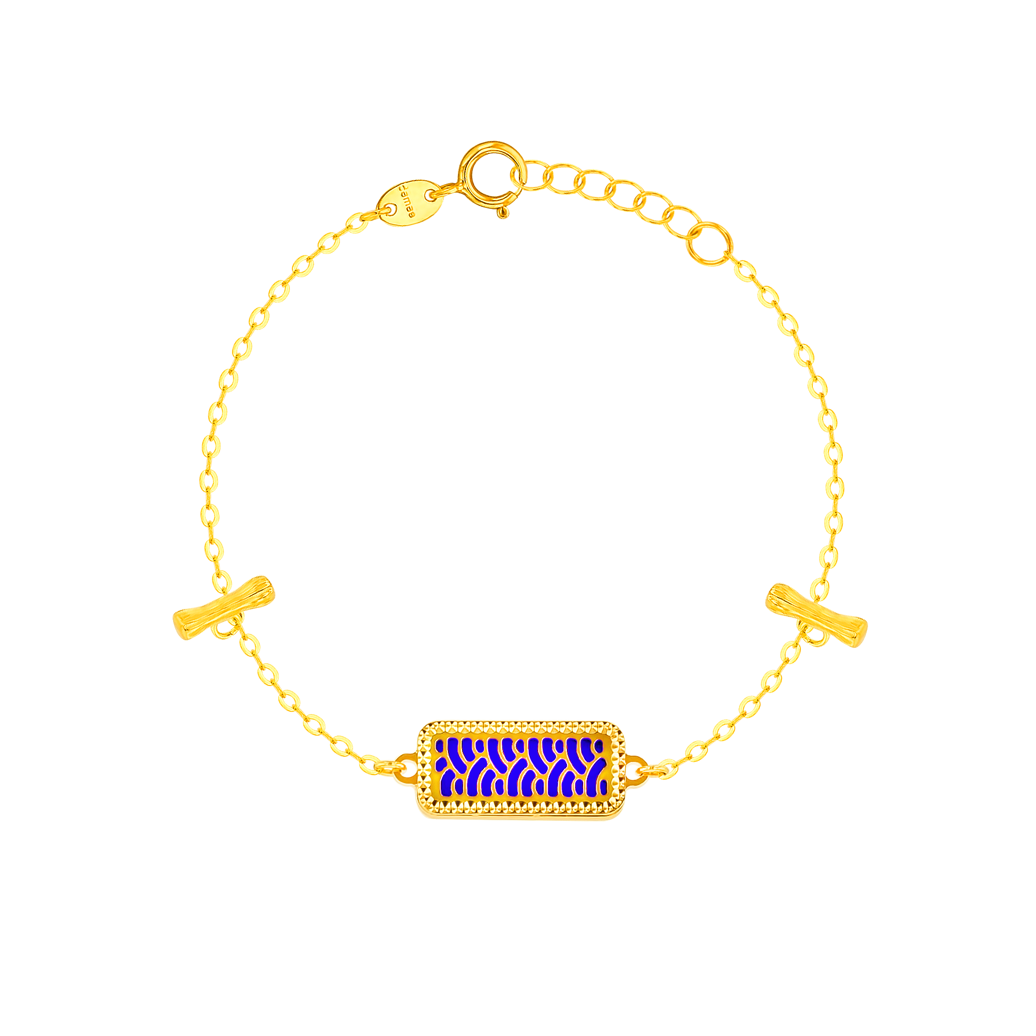 Tokyo Rectangle Shape Double T Bar Two Faced 18K Yellow Gold Bracelet Blue & White
