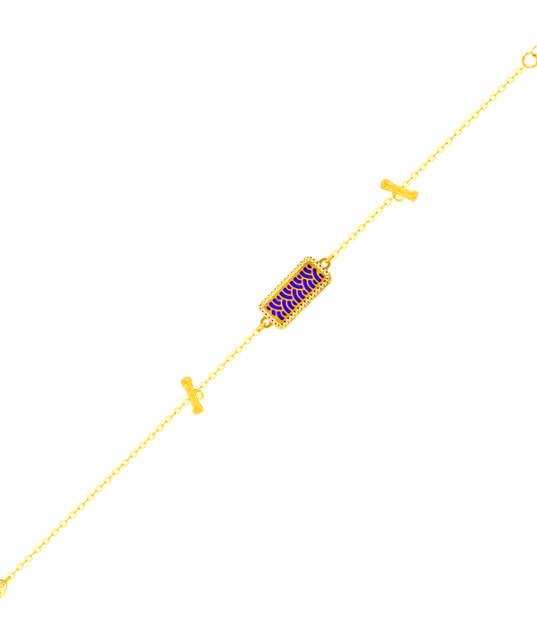 Tokyo Rectangle Shape Double T Bar Two Faced 18k Yellow Gold Bracelet Blue & White