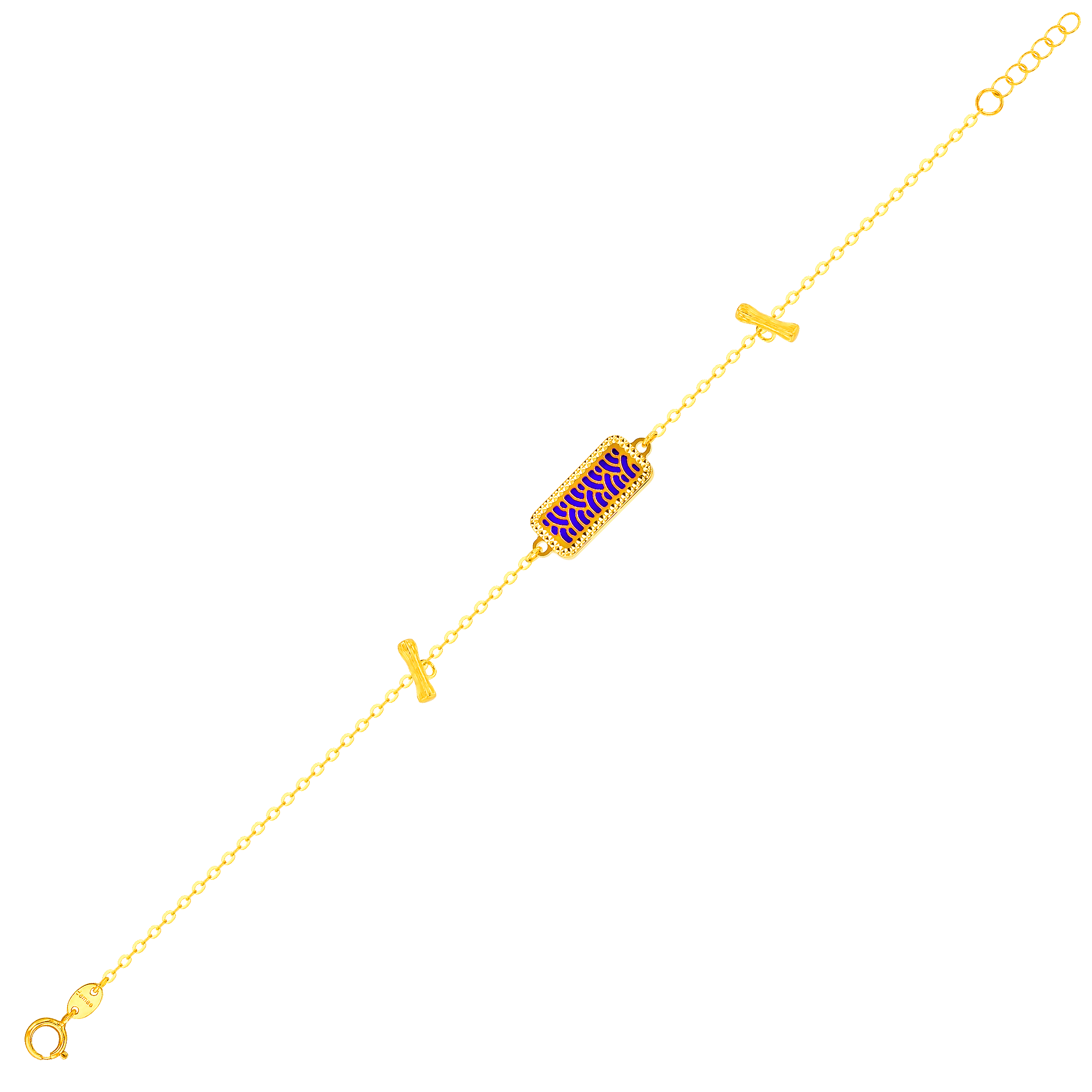 Tokyo Rectangle Shape Double T Bar Two Faced 18K Yellow Gold Bracelet Blue & White