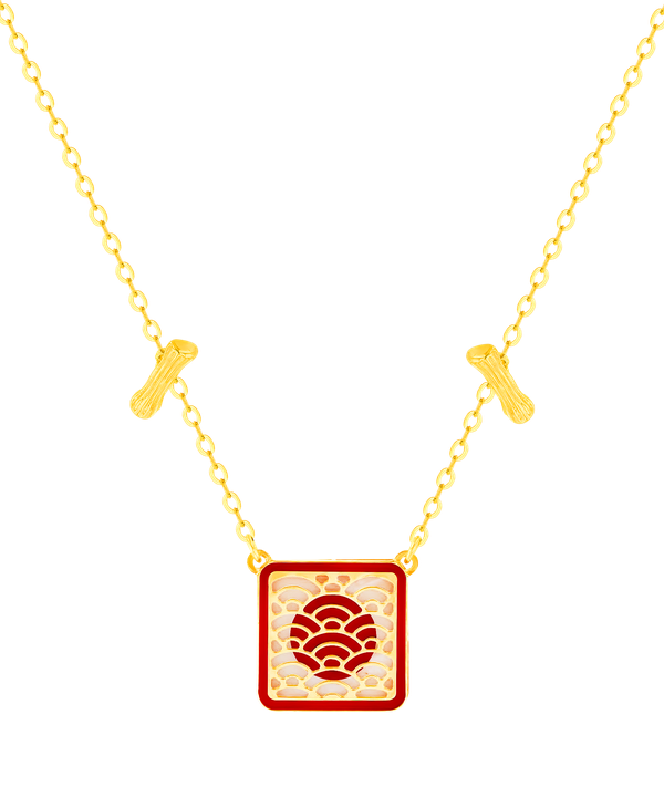Tokyo Double T Bar Two Faced 18k Yellow Gold Necklace