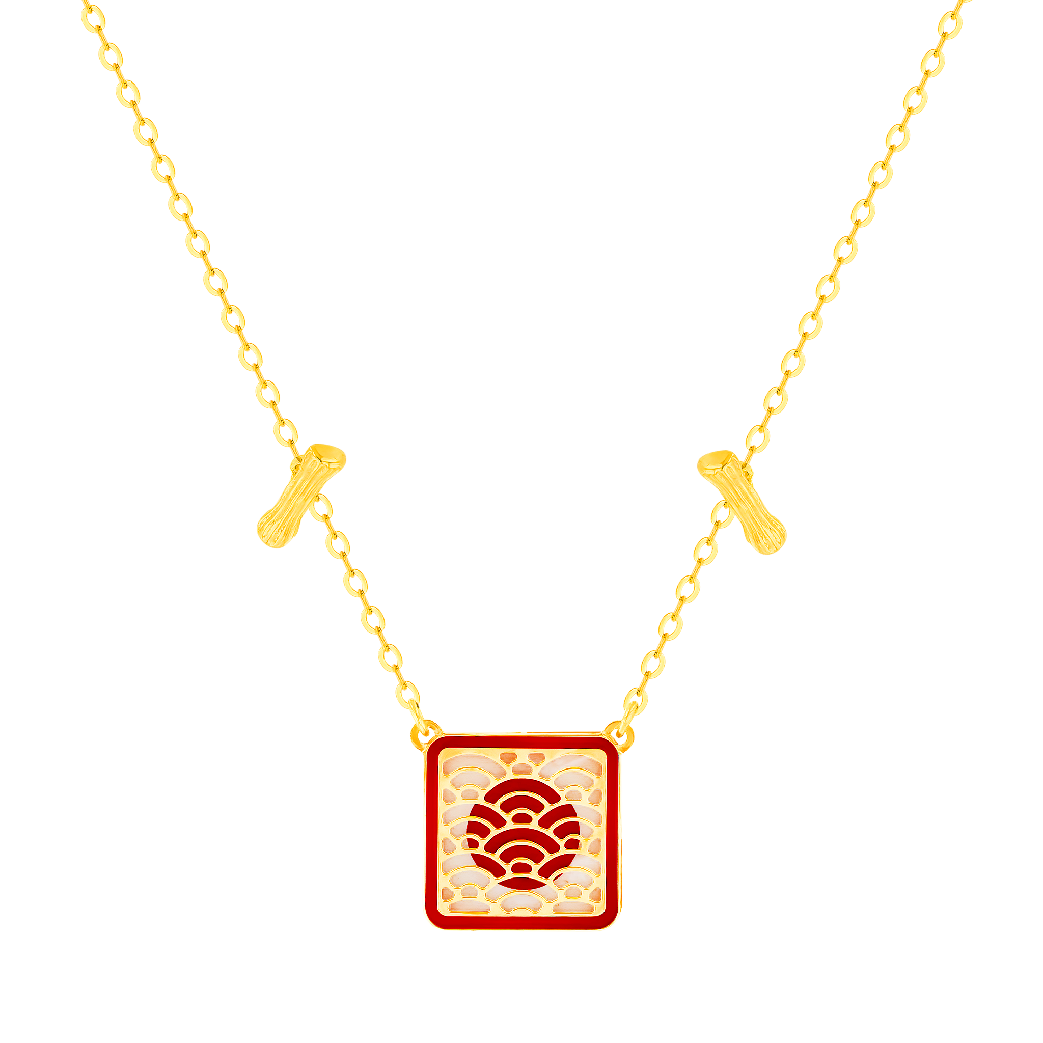 Tokyo Double T Bar Two Faced 18k Yellow Gold Necklace