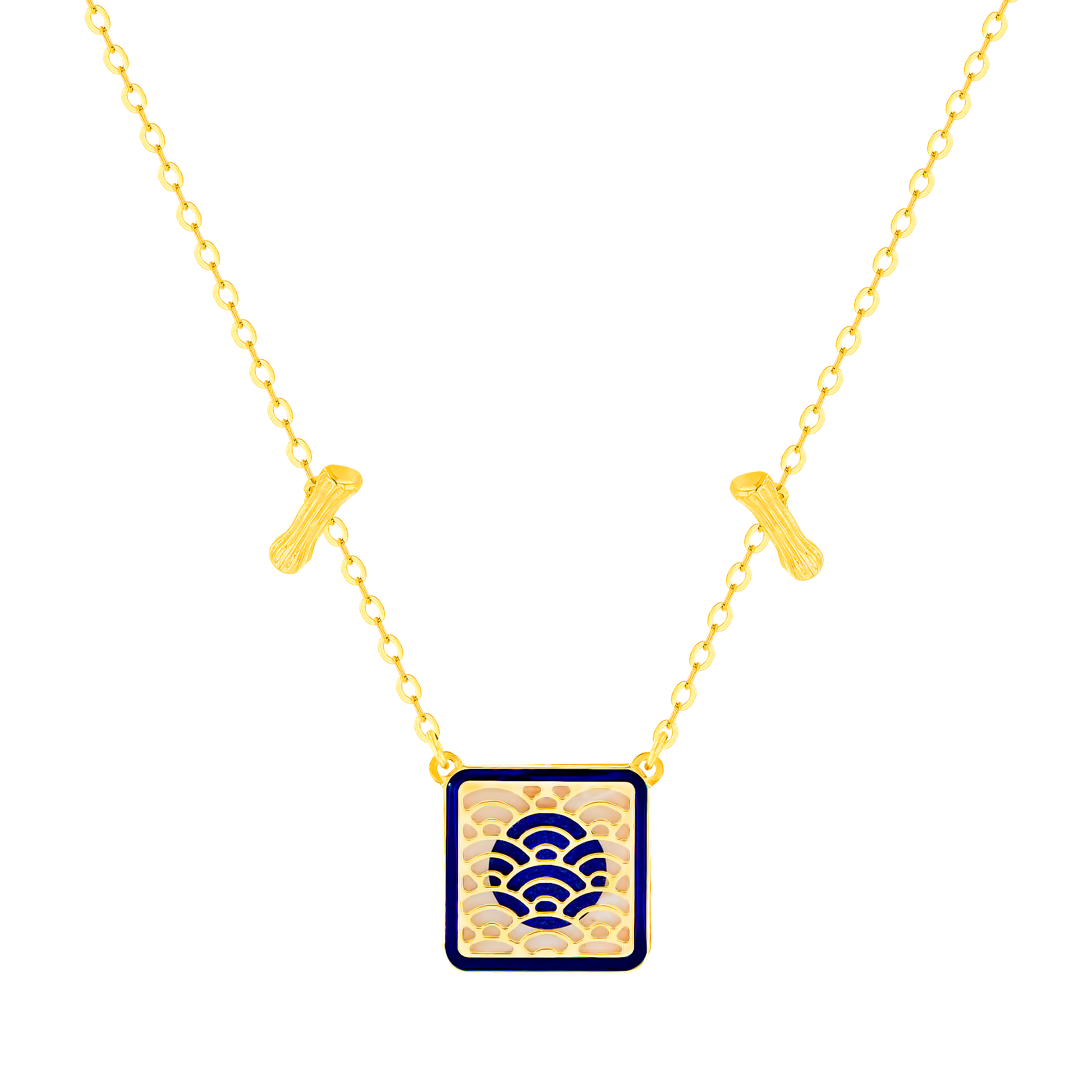 Tokyo Double T Bar Two Faced 18k Yellow Gold Necklace
