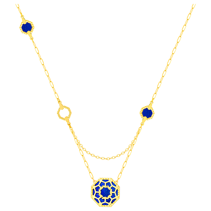Marrakesh 18k Yellow Gold Necklace With Blue And Green Mother Of Pearl
