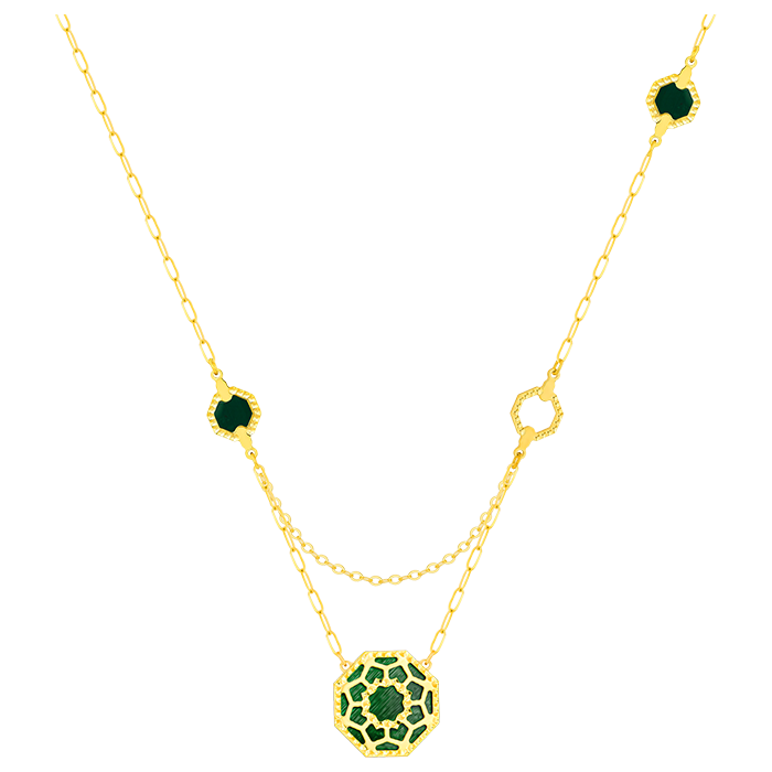 Marrakesh 18k Yellow Gold Necklace With Blue And Green Mother Of Pearl
