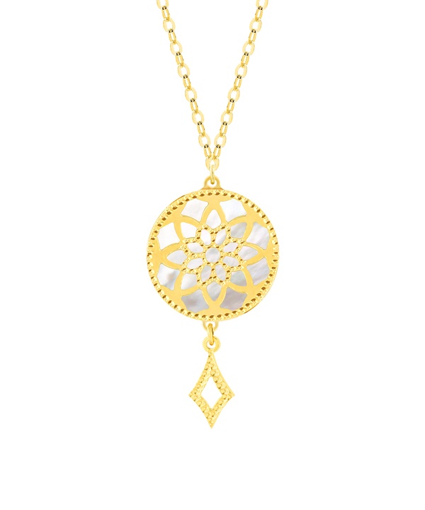 Madinah 18K Yellow Gold Sky Blue And White Mother Of Pearl Necklace