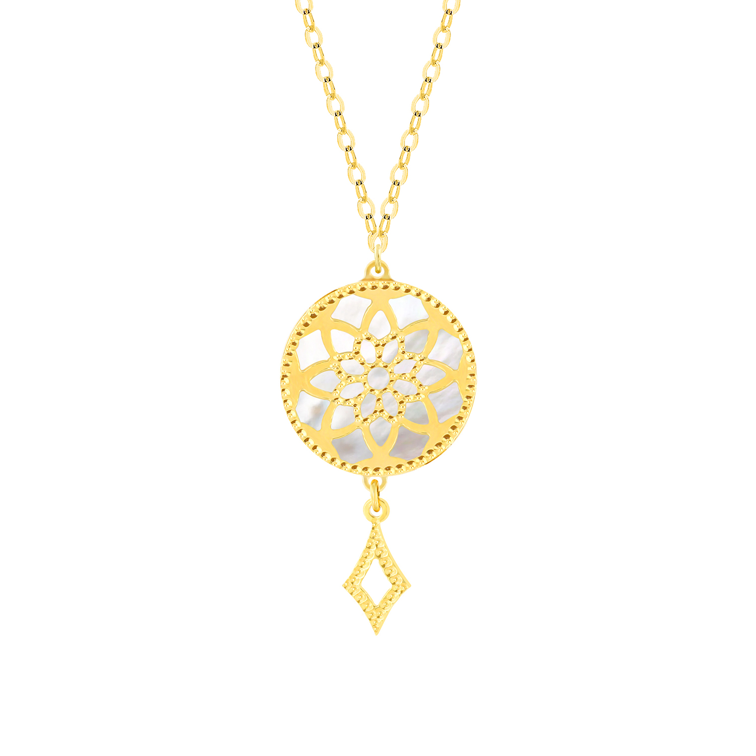 Madinah 18K Yellow Gold Sky Blue And White Mother Of Pearl Necklace