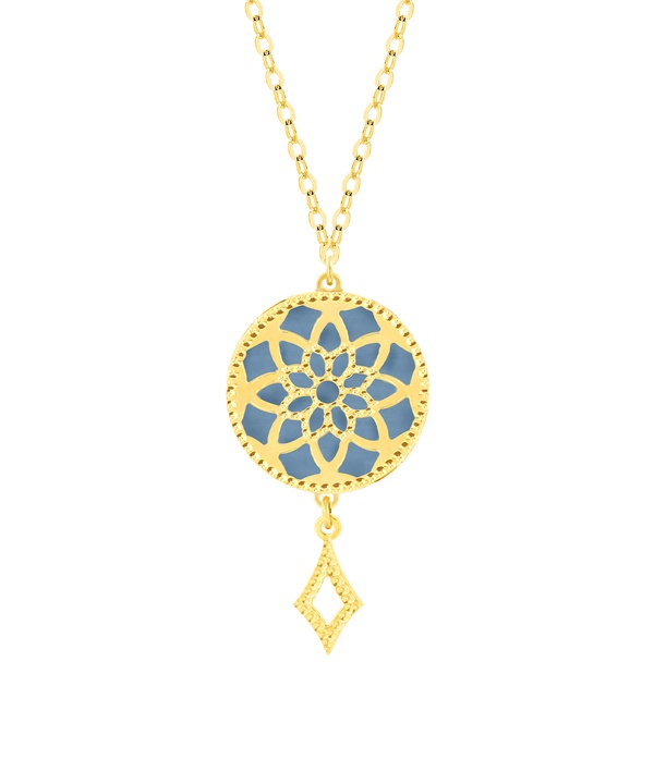 Madinah 18K Yellow Gold Sky Blue And White Mother Of Pearl Necklace