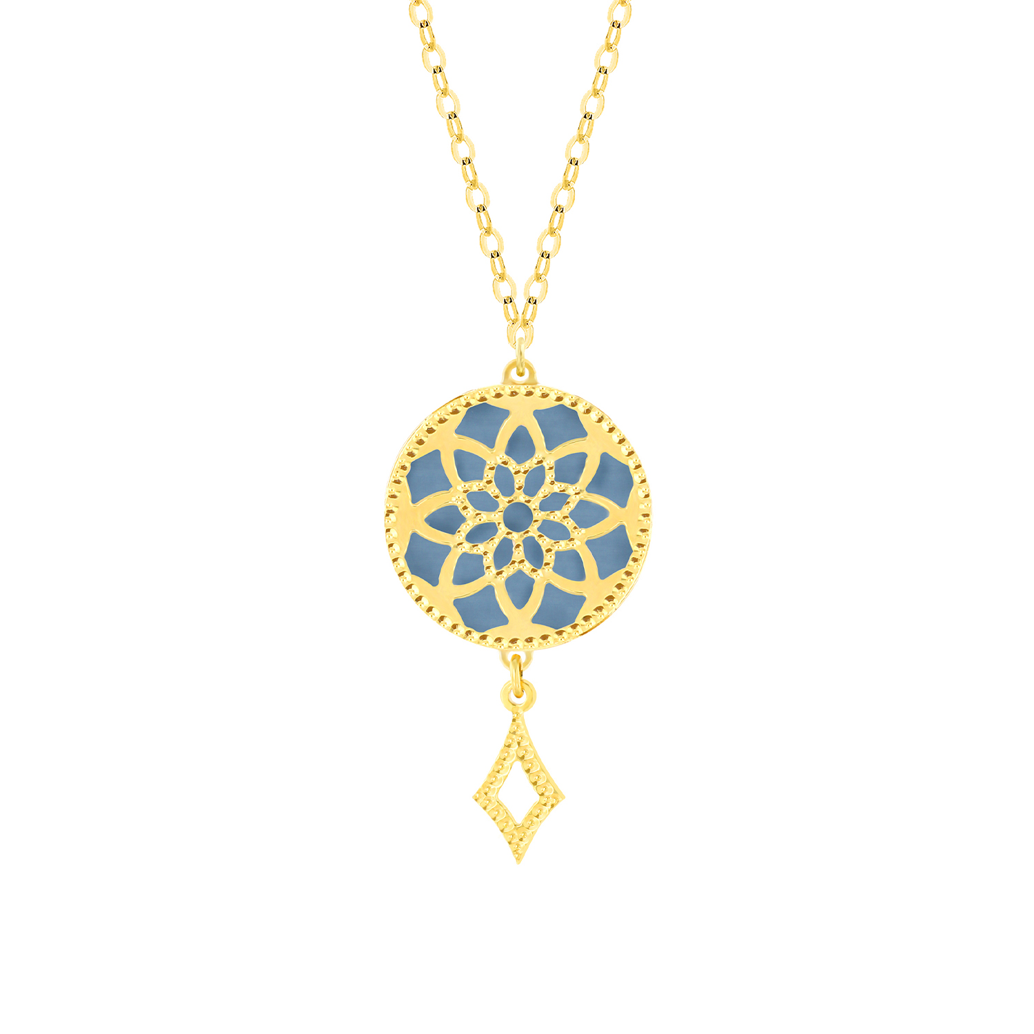Madinah 18K Yellow Gold Sky Blue And White Mother Of Pearl Necklace