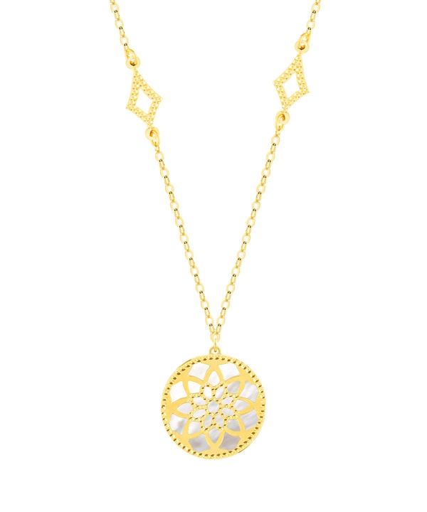 Madinah 18k Yellow Gold Sky Blue And White Mother Of Pearl Necklace