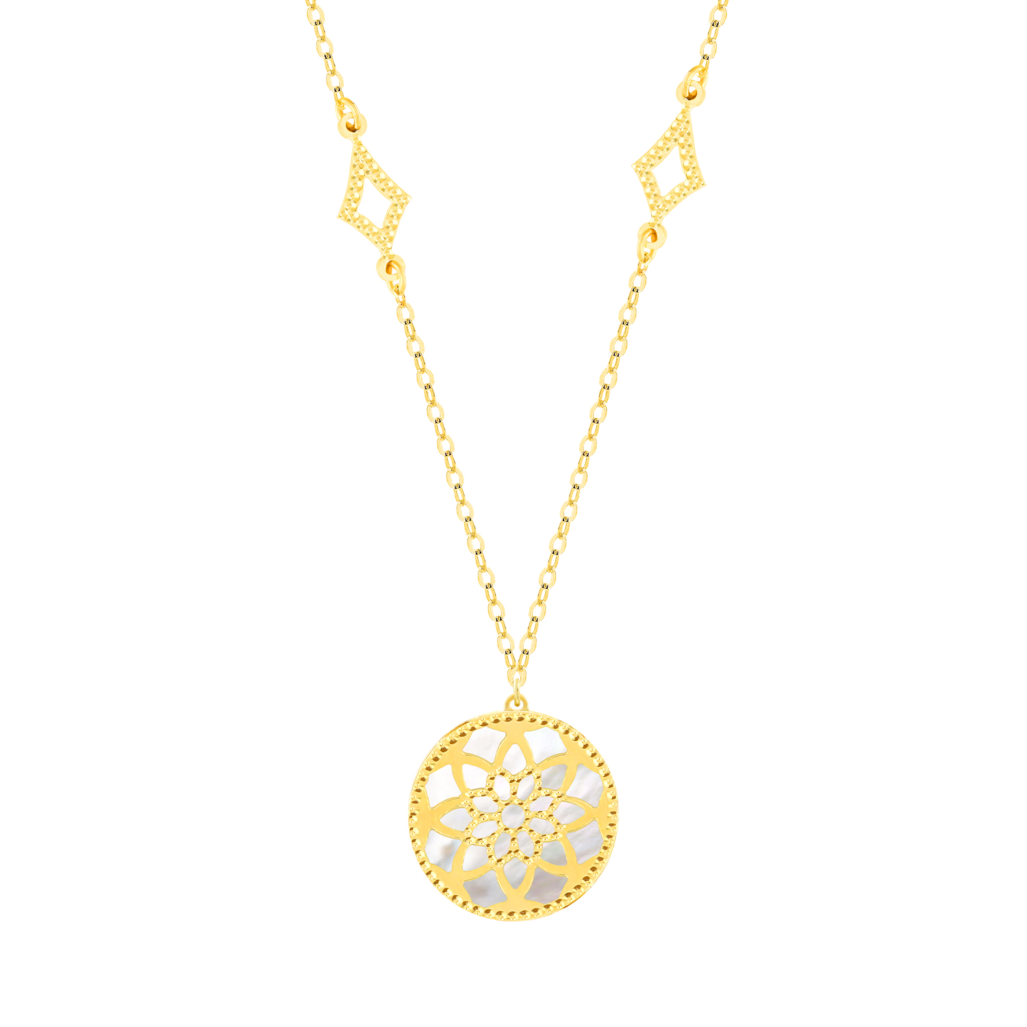 Madinah 18K Yellow Gold Sky Blue And White Mother Of Pearl Necklace