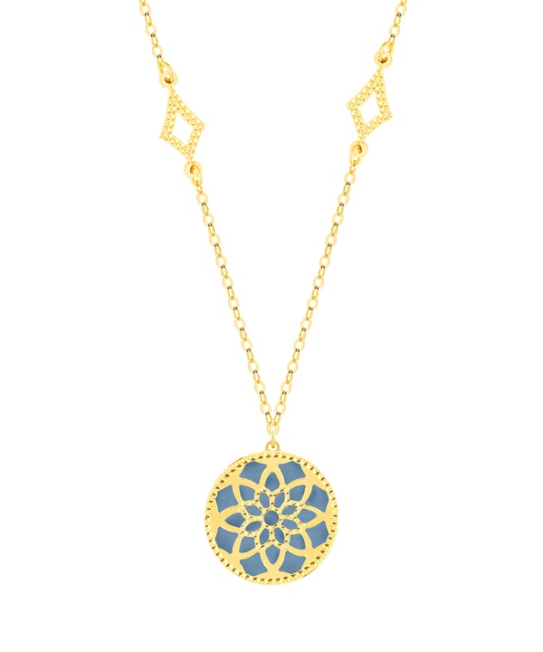 Madinah 18k Yellow Gold Sky Blue And White Mother Of Pearl Necklace