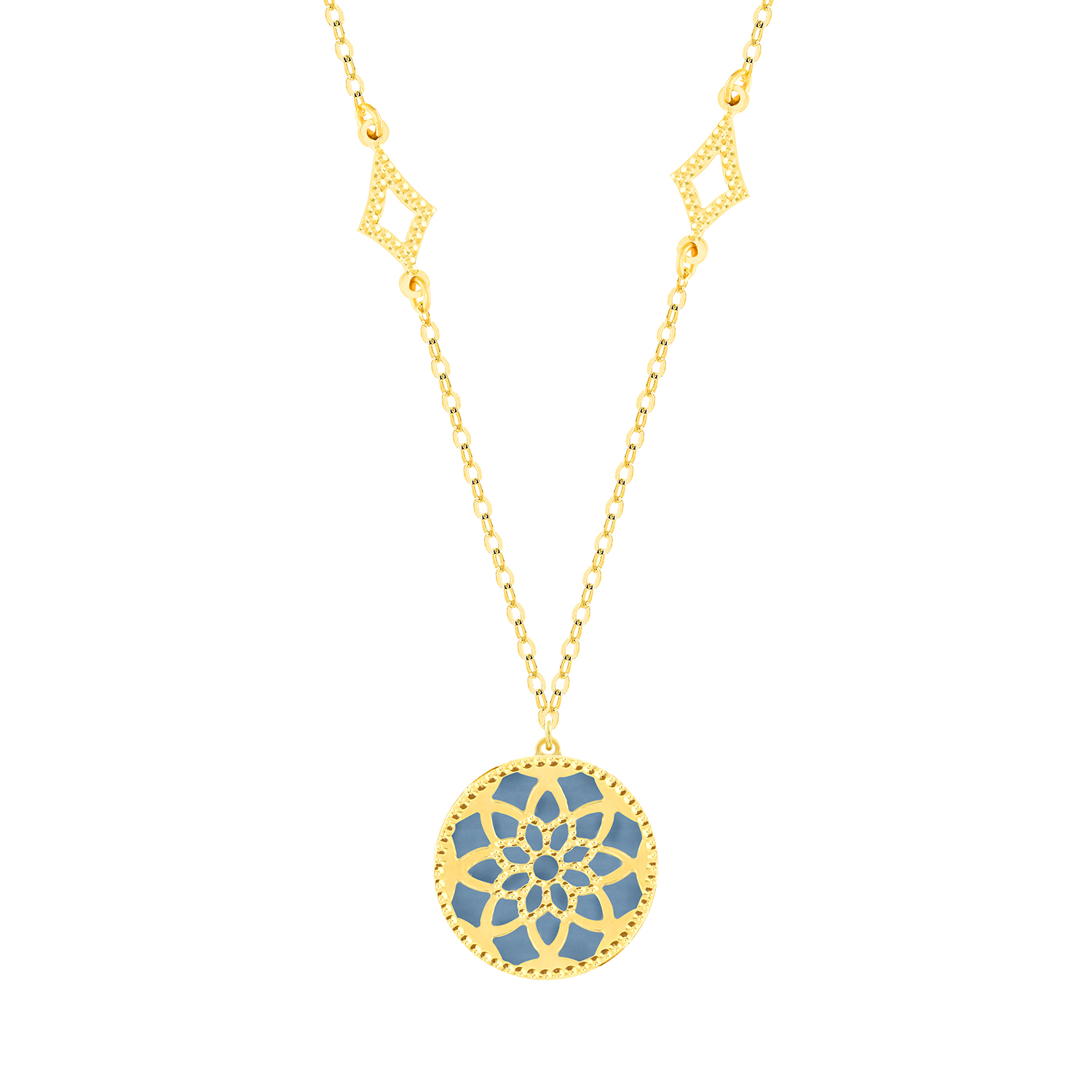 Madinah 18K Yellow Gold Sky Blue And White Mother Of Pearl Necklace