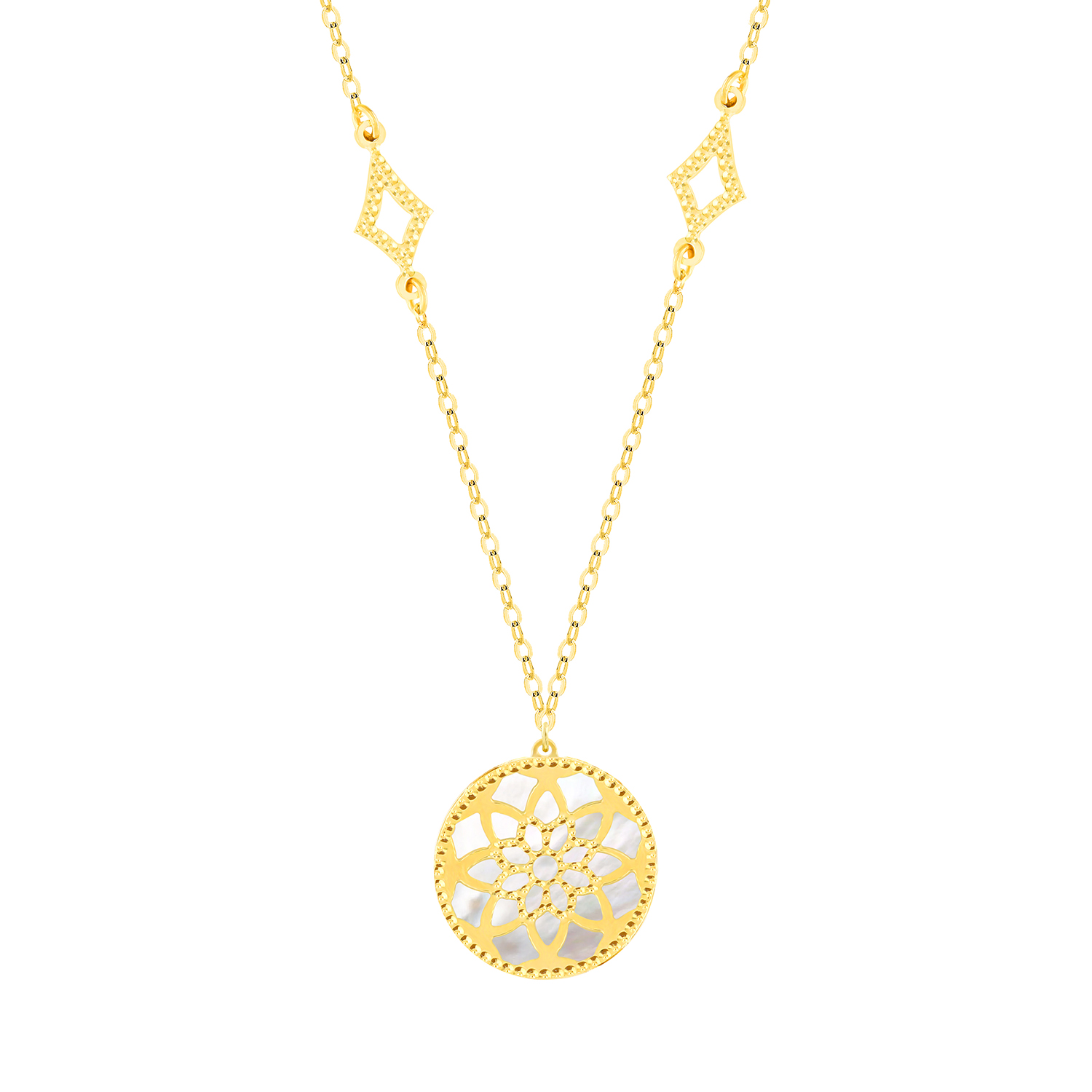 Madinah 18k Yellow Gold Emerald Green And White Mother Of Pearl Necklace