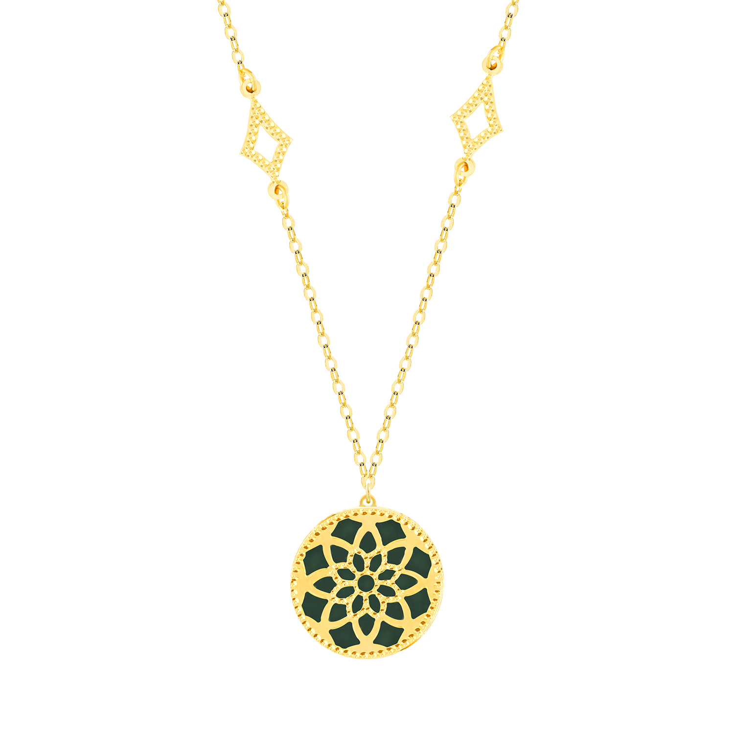 Madinah 18k Yellow Gold Emerald Green And White Mother Of Pearl Necklace