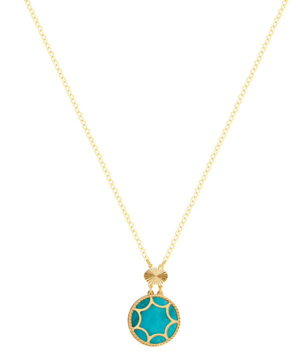 Roma Dual Motif Necklace 18k Yellow Gold With Turquoise Blue Coloured Mother Of Pearl
