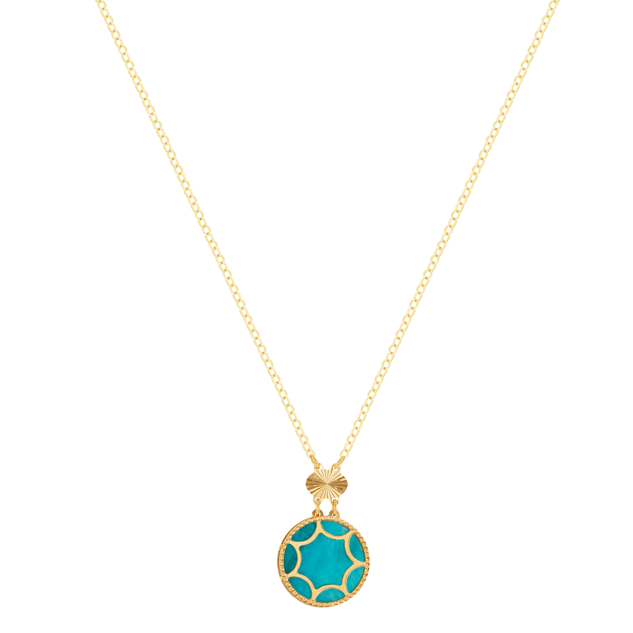 Roma Dual Motif Necklace 18K Yellow Gold With Turquoise Blue Coloured Mother Of Pearl