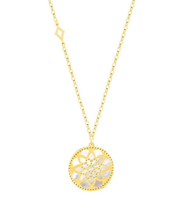 Madinah 18k Yellow Gold Emerald Green And White Mother Of Pearl Necklace