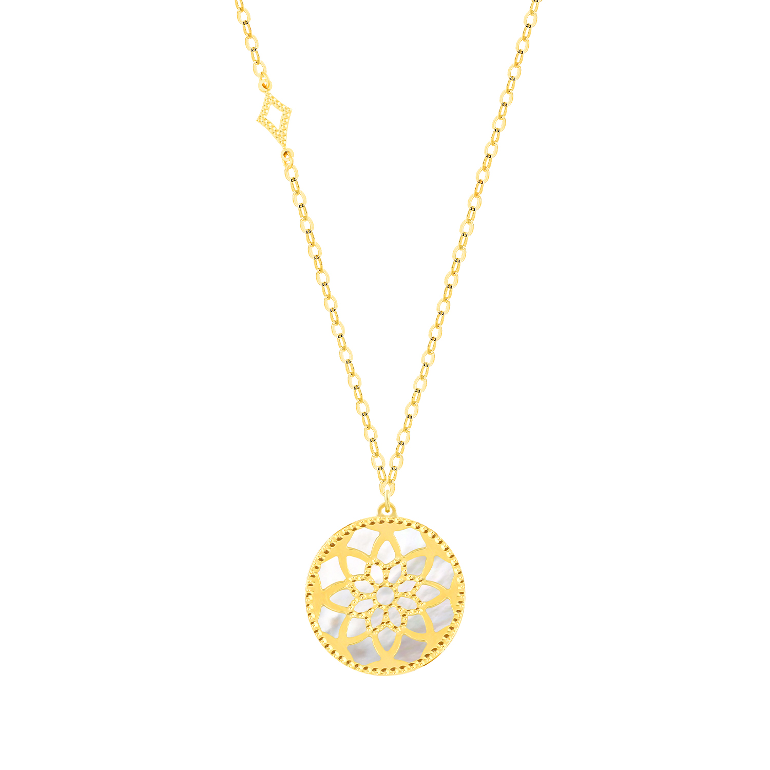 Madinah 18K Yellow Gold Emerald Green And White Mother Of Pearl Necklace